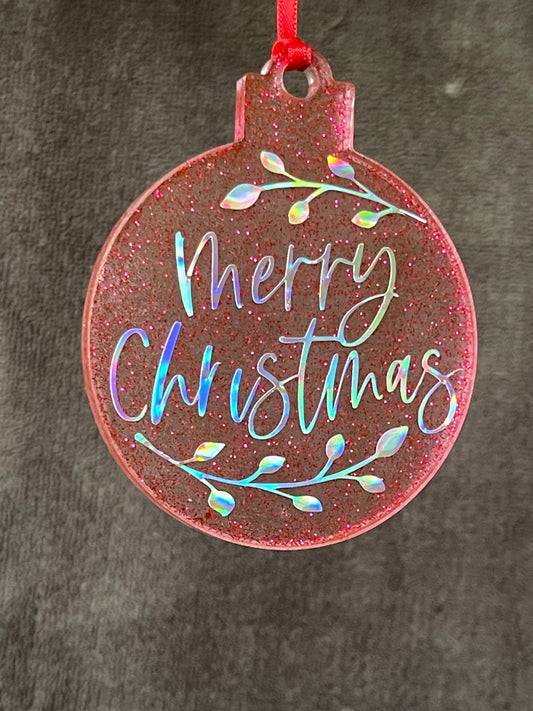 Merry Christmas Red Sparkle Ornament